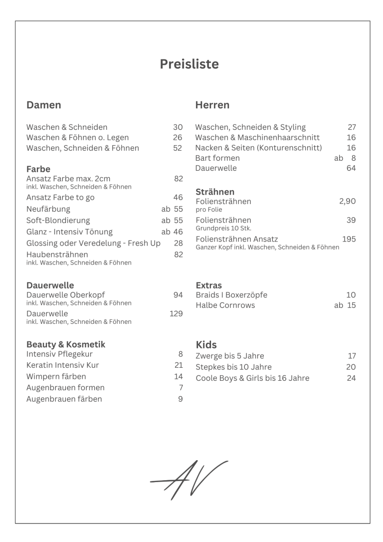 Preisliste Friseur Harsefeld", "Haarschnitt Preise", "Haarfarbe Kosten"