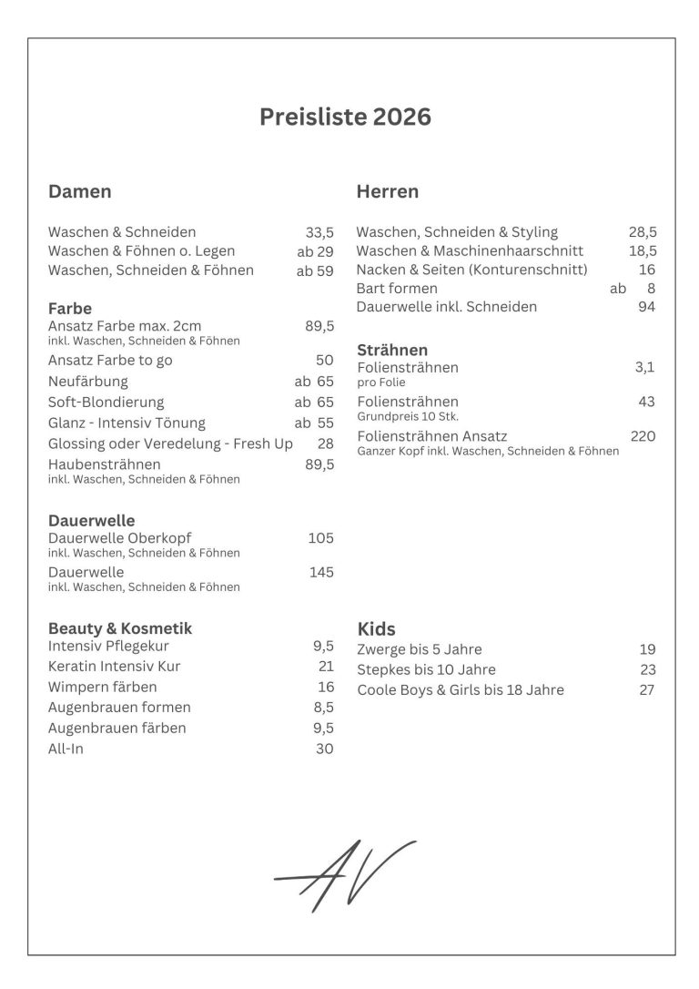 Preisliste Friseur Harsefeld", "Haarschnitt Preise", "Haarfarbe Kosten"